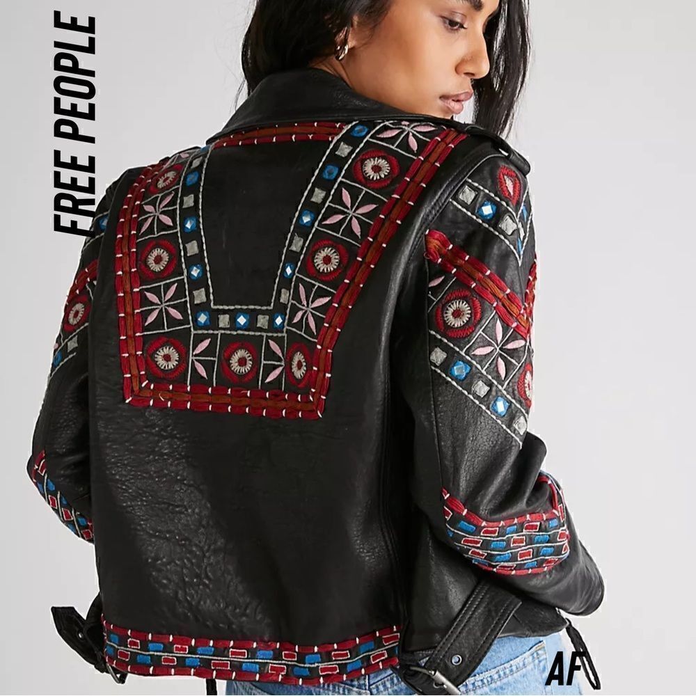 FREE PEOPLE MARI MOTO LEATHER JACKET NEW MEDIUM - Picture 4 of 16